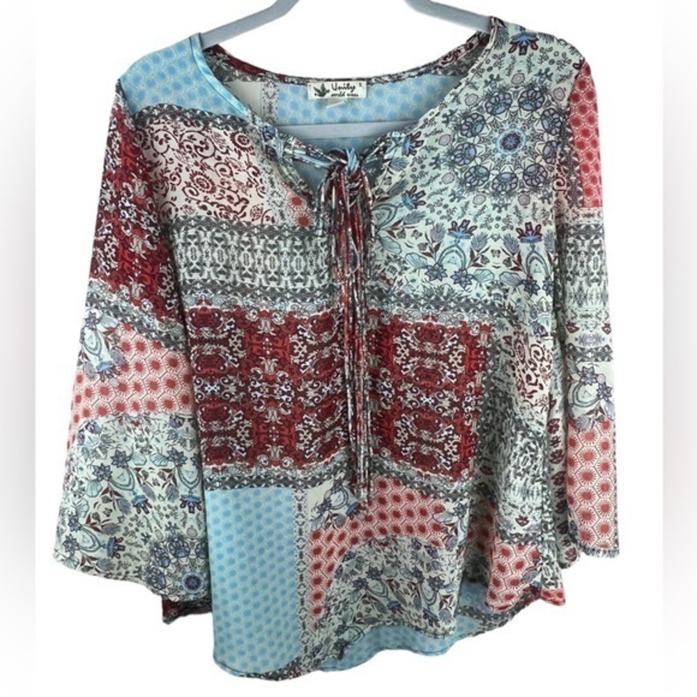 Unity world wear women’s boho hippie coastal festival loose fit tunic blouse S/M
